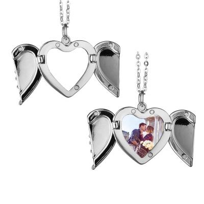 China New Next Romantic Empty Necklace Wing Necklace Pendant Printable Sublimation Heart Pendants for sale