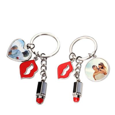 China Blank Lipstick Pendant Sublimation Metal OEM Design Fashion Metal Lipstick Keychain Key Chain for sale