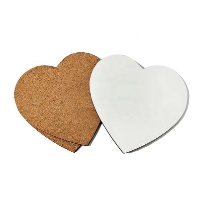 China Factory Stocked Anti Outlet Slipper OEM Customized Logo Heart Cork Coaster Sublimation MDF Heart Coaster for sale