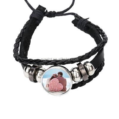 China Romantic DIY Personalized Multilayer Sublimation Blank Cuff Pattern Rope Cuff Leather Bracelet for sale