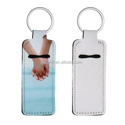 China Neoprene Personalized Sublimation Printable Key Ring Neoprene Heat Press Rectangle Dye Key Chain for sale