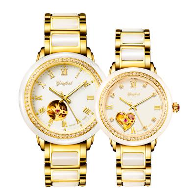 China Non-Specific Trend CNC CZ Stones Jade Couple Pair Watch Female Mechanical Wrist Watch for sale