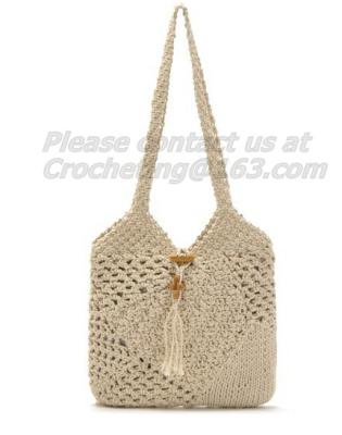 China vintage women crochet knit shoulder bag soft woven bag, Crochet Fringed Messenger Bags for sale