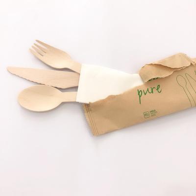 China China Wood Disposable Combo Pack Utensils Compostable Birch Tableware Camping Wooden Forks Spoon Knives Set for sale