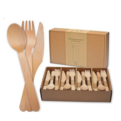 China 160Mm Disposable Wooden Knife Fork Spoon Set Item Include Napkin Wooden Disposable Cutlery Individual Packing for sale