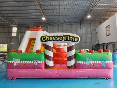 China New Design PVC Inflatable Bouncy Castle Cheese Time Inflatable Fun City With High Slide Obstacle Course For Rental for sale