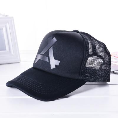 China breathable & Waterproof Custom Polyester Mesh Baseball Plain Black Truckercap With Printed Logo Hat for sale