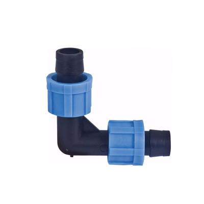 China Drip Tape Irrigation Plastic Material Durable Blue Color Drip Tape Fitting 16mm Drip Tape Elbow Connector for sale