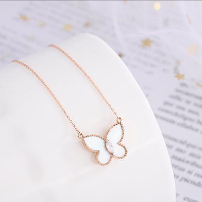 China Fashion White Fritillaria CLASSIC Rose Gold Cross Necklace 18K Gold Butterfly Pendant Necklace For Girlfriend for sale