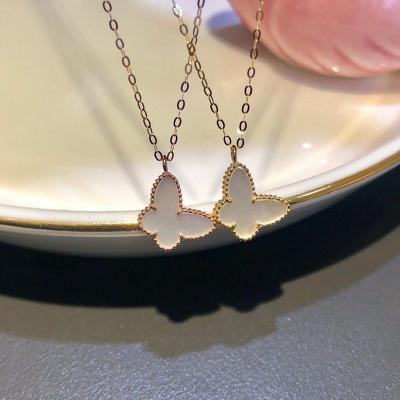 China CLASSIC Light Au750 White Fritillary Butterfly 18K Gold Luxury Double Sided Necklace For Girlfriend As Gift for sale