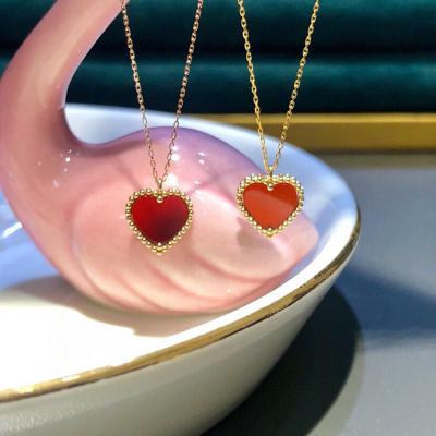 China CLASSIC Heart Shaped Red Agate Chain 18K Gold Pendant Necklace Set Women for sale