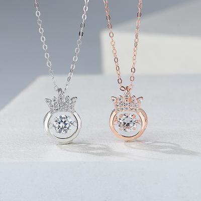 China Smart Single Chain S925 Sterling Silver Crown Necklace Woman Clavicle Diamond Beating Heart Pendant Fashion Temperament CLASSIC for sale