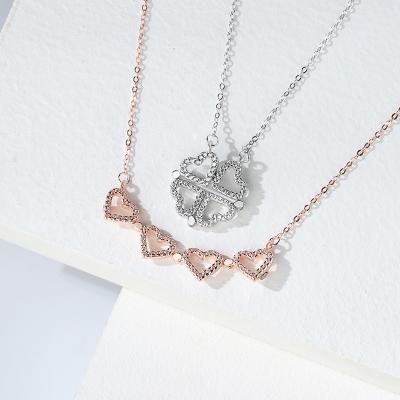 China CLASSIC Fashion Clavicle Chain Love Folding Two-wear Creative Jewelry S925 Sterling Silver Heart-To-Heart Four-Leaf Clover Necklace for sale