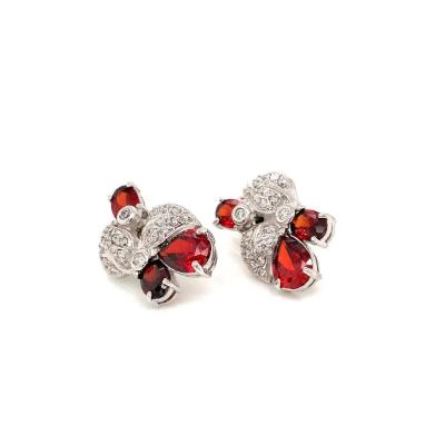 China Women Red Crystal Zircon Heart-Shaped Drop Earrings CLASSIC Wedding Bride for sale