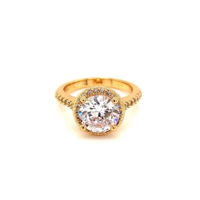 China TRENDY Brass 18K Gold Plated Four Claw Zircon Diamond Women Wedding Engagement Ring Gift for sale