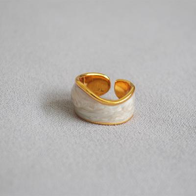 China CLASSIC Handmade Color Enamel Cream Beaded 18K Gold Plated Wide Ring Women for sale