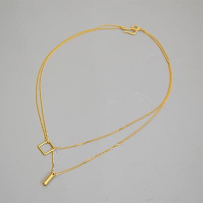 China Vintage CLASSIC Double Layer Gold Geometric Brass Asymmetric Gold Plated 18K Gold Plated Pendant Necklace for sale