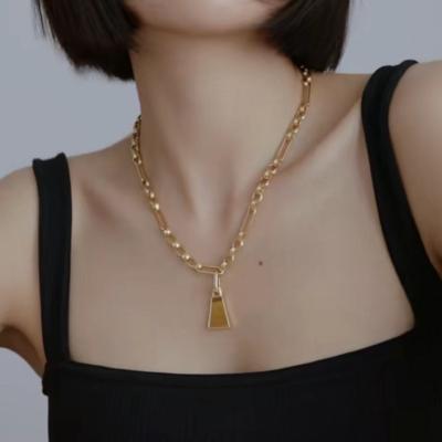 China New European and American Geometric Tiger's Eye Pendant Romantic Detachable INS With Same 18K Gold Necklac Single Copper Plated Chain for sale