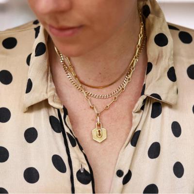 China Factory wholesale romantic small double-sided detachable lock necklace pendant gold plated women for sale