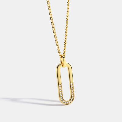 China Hiphop Style High Quality Simple Geometric 925 Diamond Necklace Silver Gold Plated Women for sale