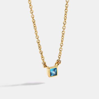 China Wholesale Geometric Square Diamond Pendant Necklace Hiphop New Product Blue 925 Sterling Silver 18K Gold Plated Necklace Women for sale