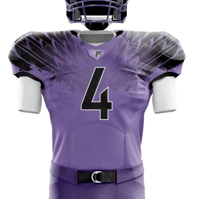 China Custom design antibacterial sublimated manufacturer for white purple tackle twill american football uniforms for sale