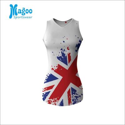 China Custom Moisture Wicking girls sublimation v-neck netball dress, league sportswear netball tennis uniforms for sale