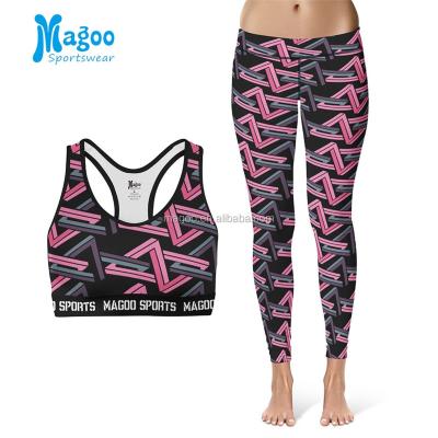 China Antibacterial 3D Chained Fashion Printed Workout Wear Gym Suit Women Sports Bra And Fitness Leggings Yoga Sets for sale