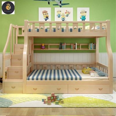 China Easy Assemble High Quality Hostel Furniture Wooden Bunk Bed with Locker Side Ladder for Children for sale