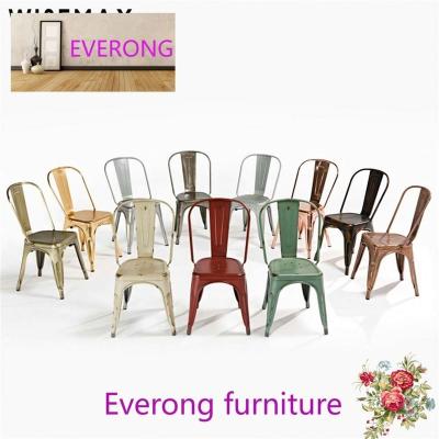 China Vintage industrial Commercial design colorful marais vintage industrial dining chair distressed metal aluminum retro bistro stackable chair for sale