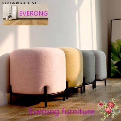 China Customized Color Nordirc Style Modern Velvet Living Room Sofa Ottoman Stool Coloful Soft Pink Fabric Square Stool With Metal Leg for sale