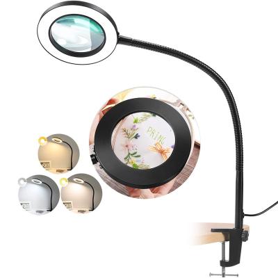 China Metal+glass Lens 10x Magnifier with Light, 3 Modes Stepless Dimmable, Color LED Illuminated Magnifier with Light and Stand for Sewing Indicating for sale