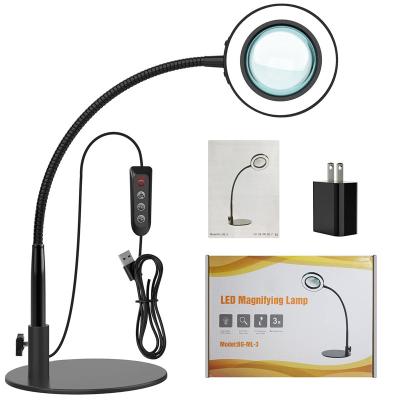 China Metal+Acrylic+Glass Lens LED Desk Lamp Magnifier 3 Color Modes and Memory, Adjustable Gooseneck 8 Diopter Magnifier Light for Reading, Painting, Opening for sale