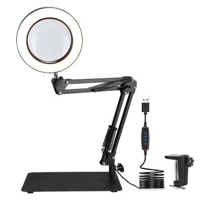 China Metal+Acrylic+Glass Lens Desktop Magnifier, LED Lighted Magnifying Glass, 3 Colors Fashion Magnifier Adjustable Swivel Arm for Craft, Jewelry, Sewing, Telling for sale