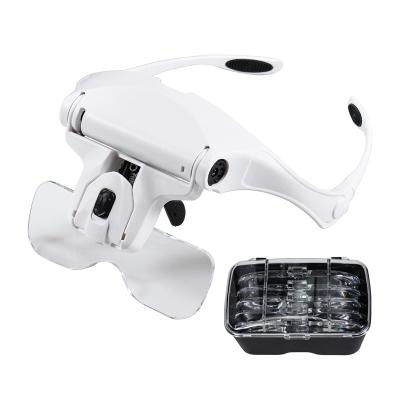 China Adjustable 5 Lens Reading 1.0X 1.5X 2.0X 2.5X 3.5X Magnifier LED Light Lupas Magnifying Glass Lupa Scam Luz Led Soporte de Aumento for sale