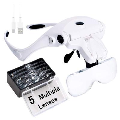 China Light Glass Rechargeable Lamp Magnifiers LED Headband Magnifier Magnifier Headband Magnifying Glass Eyewear Tool Repair Magnifier for sale