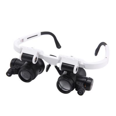 China Adjustable Wearing Magnifier LED Glass Headband Magnifier ABS Light Hands Free Head Magnifying Glass for Jeweler Repair Reading for sale