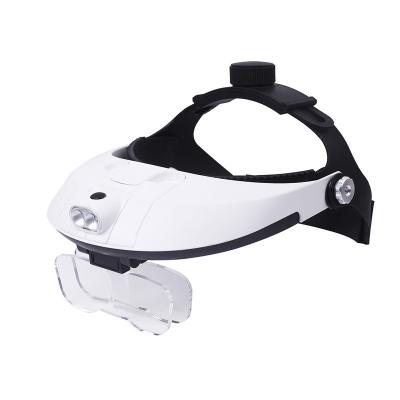 China Plastic Portable Head Mounted Magnifier with LED Light for Watch Maintenance Reading Surgical Magnifier and Replaceable Lenses for sale