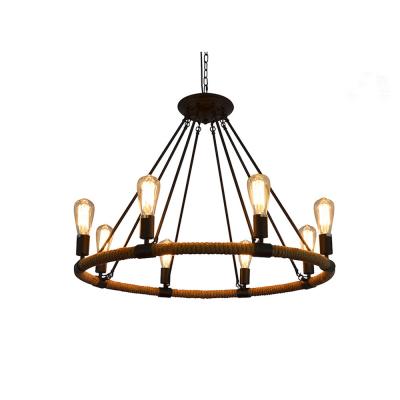 China Rustic Rope Chandeliers 8-light Pendant Lighting IRON Chandelier Lighting E27 lamp 100-240V AC for sale