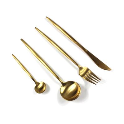 China Durable Classic Portugal Besteck 304 Stainless Steel Cutlery Set Slim Flat Handle Home Use Gold Plating High Quality Flatware Sets for sale