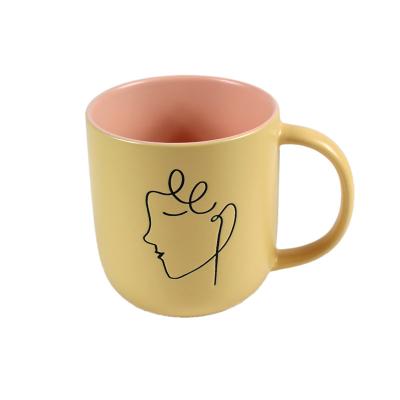 China Double-sided smile pattern family use taza cafe luster silk printing custom valentine nordic ceramic mug for sale