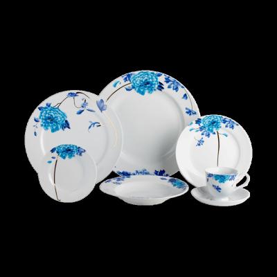 China Viable Style Vintage Azure Dahlia Porcelana Vajillas White Porcelain Dishes And Plates New Design Ceramic Dinnerware Set for sale