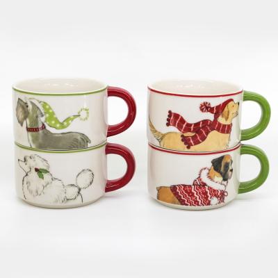 China High Quality Viable Cartoon Style Animal Painted Handle Ceramic Mug Set Fine Porcelain Mug Set for sale