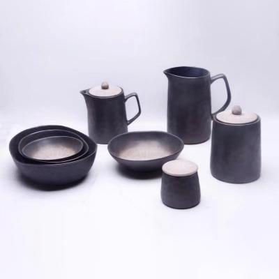 China Reactive Ceramic Tableware 2022 Design Vintage Jug Set Durable Luster New Stoneware And Dishes Dinnerware for sale