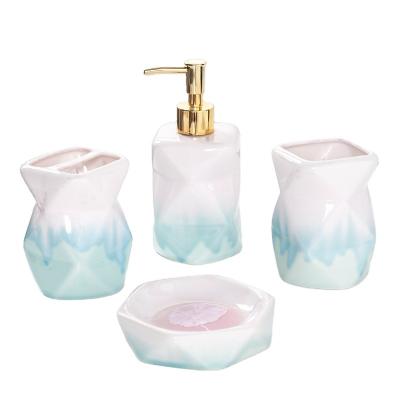 China Sustainable Luxurious Ceramic Bath Accessories Set, Soap Dish and Lotion Dispenser Bottle Toothbrush Holder Cup for sale