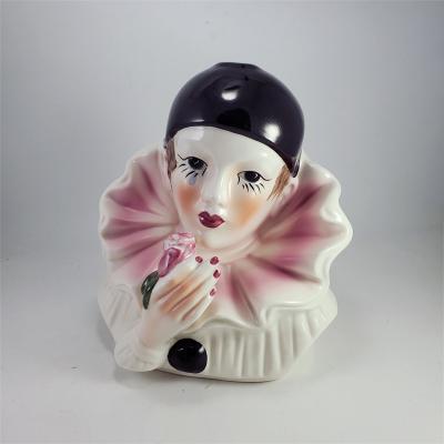 China 2022 Contemporary Multi Color Vintage Pierrot Clown Flower Vase Ceramic Top Body Figure Porcelain Figures Decoration Contemporary for sale