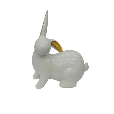 China White Gold Ceramic Indoor Desktop Set Home Easter Art Rabbit Ceramic Rabbit Ears Decoration Environmentally Friendly for sale