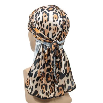 China DR-08 Long Tail Leopard Print Pirate Hat Silk Headwear Wholesale Cheap Stretch Silk Satin Durag Hat Unisex African Durag Hat for sale