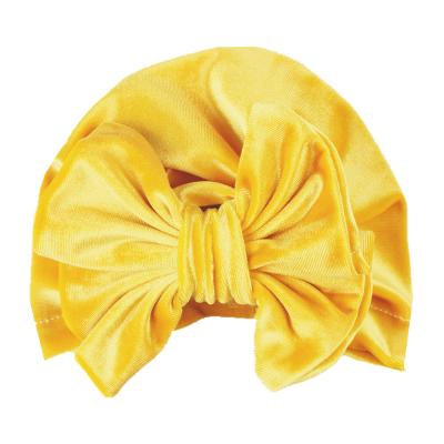 China Wholesale Image TBK-51 Children's Nigerian Velvet Bowknot Kids Cute Baby Beanie Turban Hat Cap for sale