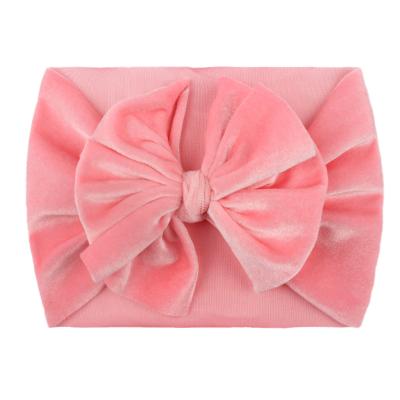 China TBK-59 Wholesale Soft Gold Velvet Children's Wide Bow Headband Hair Accessories Baby Turban for sale